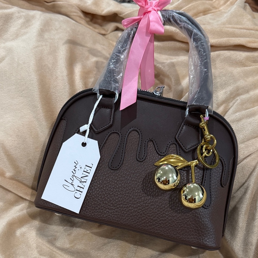 Cheyenne Chanel Mini Brown Bag with Gold and Pink Details